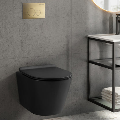 Calice Wall-Hung Toilet Bundle 0.8/1.6 GPF Dual Flush in Matte Black with Brass Flush Plate