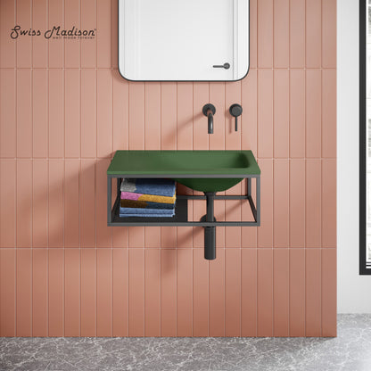 Lisse 24" Rectangle Concrete Wall-Mount Bathroom Sink in Royal Green with Matte Black Frame
