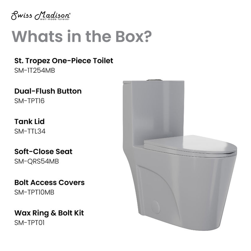 St. Tropez One-Piece Elongated Toilet Vortex™ Dual-Flush 1.1/1.6 gpf in Glossy Grey