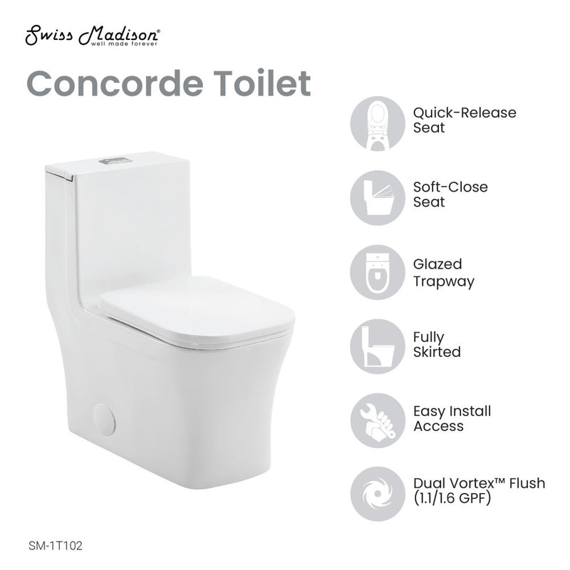 Concorde One-Piece Square Toilet, 14" Rough-In 1.1/1.6 gpf