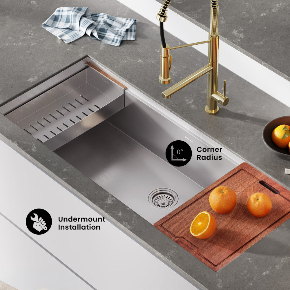 Rivage 45 x 19 Single Basin Undermount Kitchen Workstation Sink