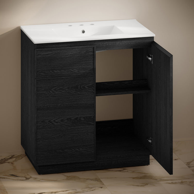 St. Tropez 36" Freestanding Bathroom Vanity in Black Oak with 3-Hole Widespread Sink Top