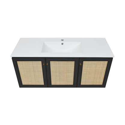 Classe 48" Wall-Mounted Bathroom Vanity in Black Oak