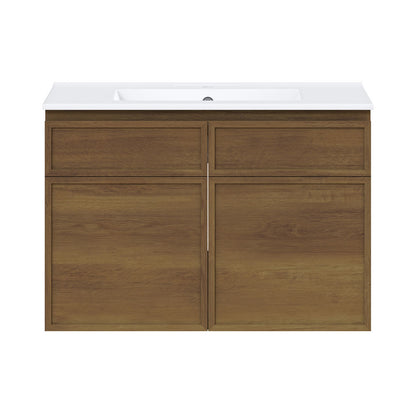 St. Tropez 30" Wall-Mounted Bathroom Vanity in Brown Oak with 3-Hole Widespread Sink Top