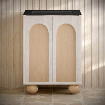 Plaisir II 24" Freestanding Bathroom Vanity in White Oak with Black 3-Hole Widespread Sink Top