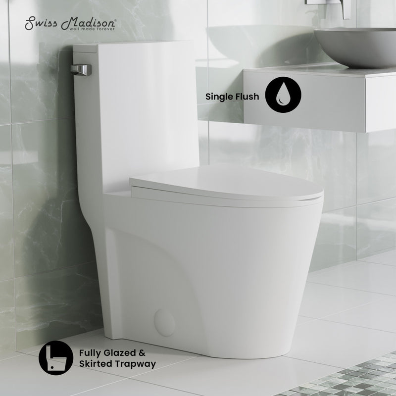 St. Tropez One-Piece 14" Rough-in 1.28 GPF Left Flush Elongated Toilet in Glossy White