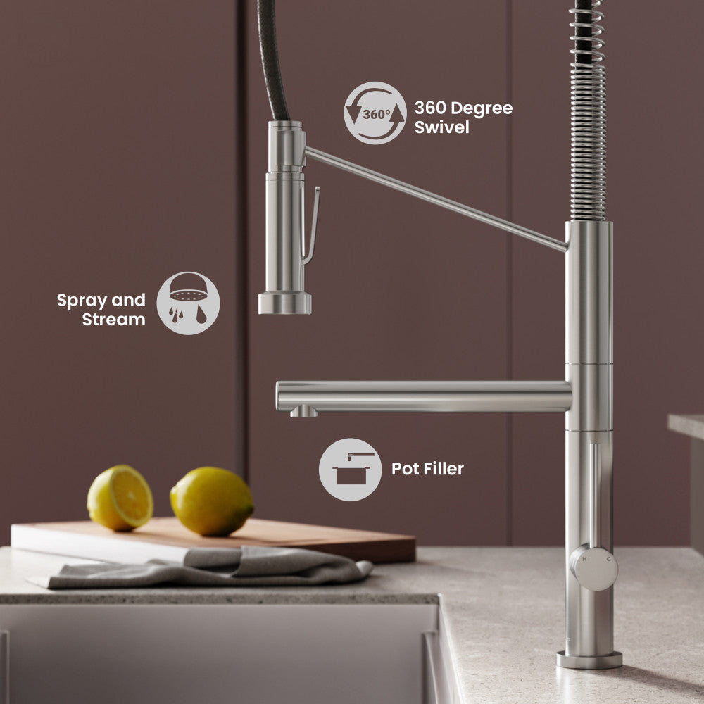 Nouvet Single Handle, Pull-Down Kitchen Faucet with Pot Filler in Brushed Nickel