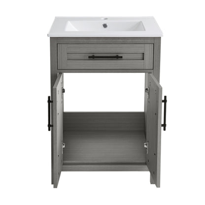 24-inch freestanding bathroom vanity in carbon gray with single sink and soft-close doors.