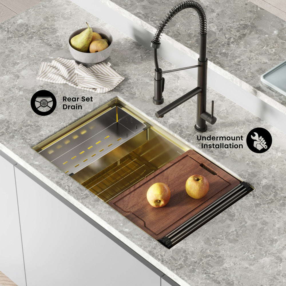 Tourner 32" 18 Gauge Stainless Steel Undermount Kitchen Sink in Polished Gold
