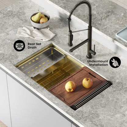 Tourner 32" 18 Gauge Stainless Steel Undermount Kitchen Sink in Polished Gold