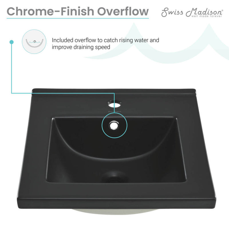 18" Ceramic Square Vanity Sink Top in Matte Black