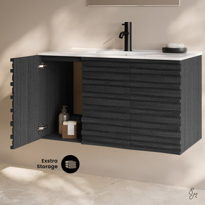 Cascade 36" Wall-Mounted Bathroom Vanity in Black Oak with Sink Top