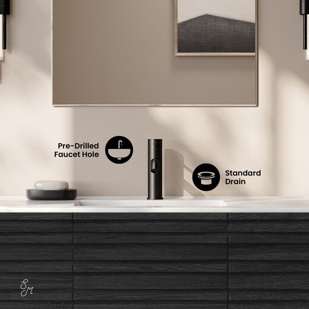 Cascade 48" Wall-Mounted Bathroom Vanity in Black Oak with Sink Top