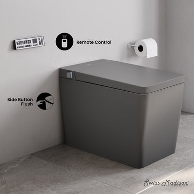 Concorde One Piece Smart Toilet 1.28 GPF in Matte Gray with Heated Bidet, Air Drying, Night Light, Foot Sensor