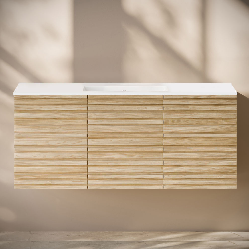 Cascade 48" Wall-Mounted Bathroom Vanity in Natural Oak with Sink Top