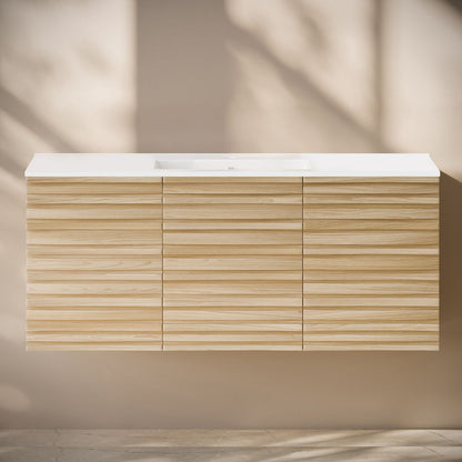 Cascade 48" Wall-Mounted Bathroom Vanity in Natural Oak with Sink Top