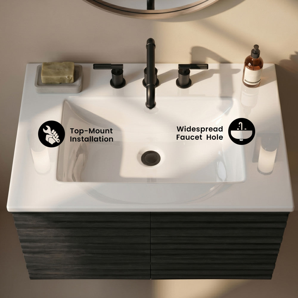 24" Ceramic Vanity Top with 8" Widespread Faucet Holes