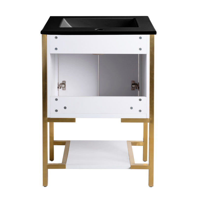 Marseille 24 in. White Bathroom Vanity With Black Ceramic Sink Top