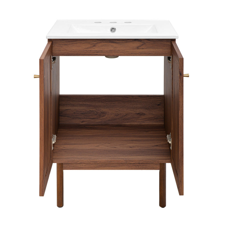 Classe 24 in. Brown Oak Bathroom Vanity With White, 3-Hole Ceramic Sink Top