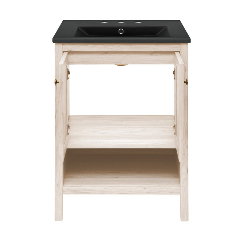 Château 24" Freestanding Bathroom Vanity in White Oak with Black 3-Hole Widespread Sink Top