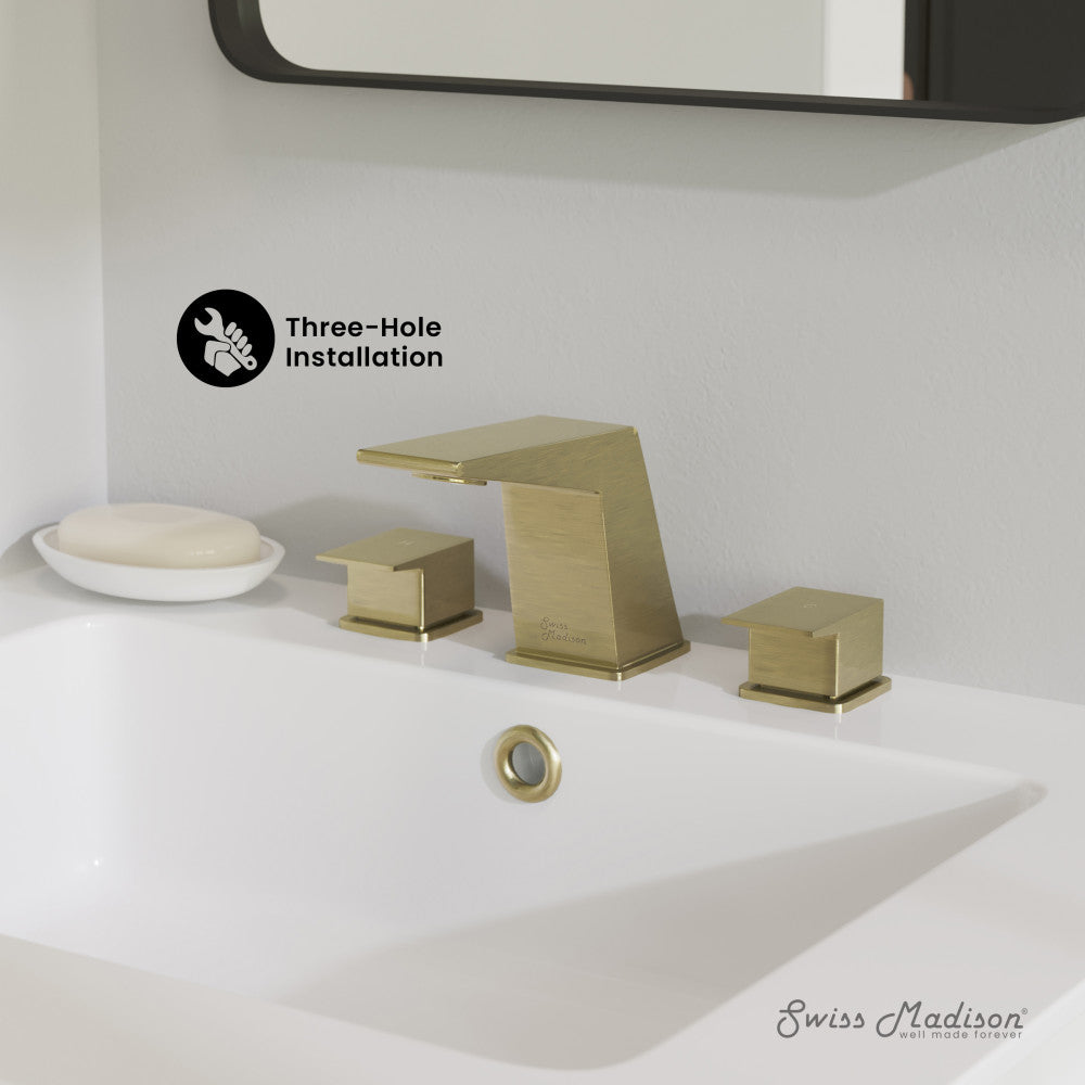 Carre 8 in. Widespread, 2-Handle, Bathroom Faucet in Brushed Gold