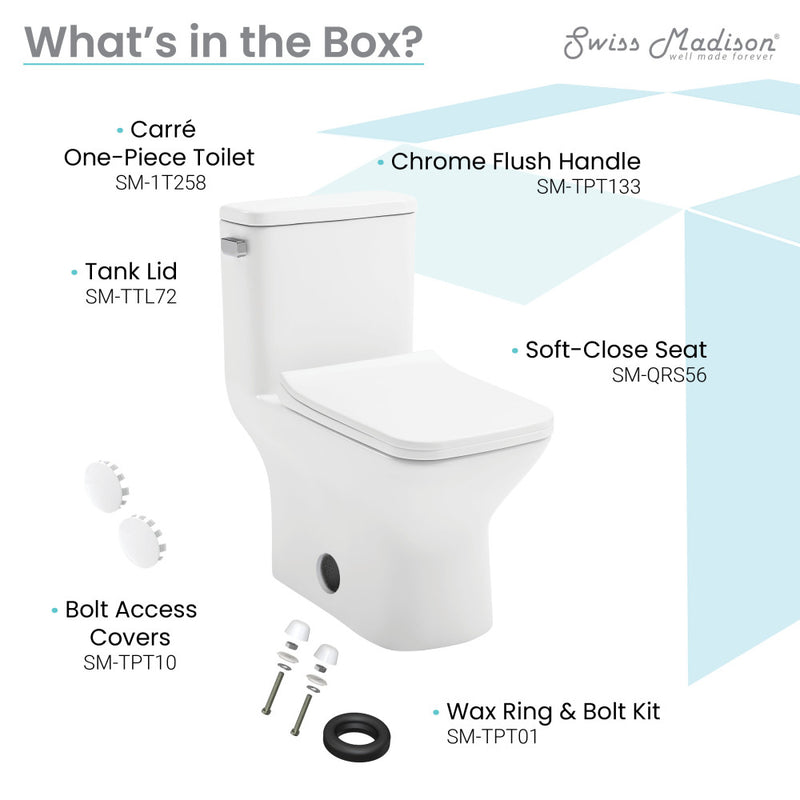 Carre One-Piece Square Toilet Left Side Flush Handle Toilet 1.28 gpf