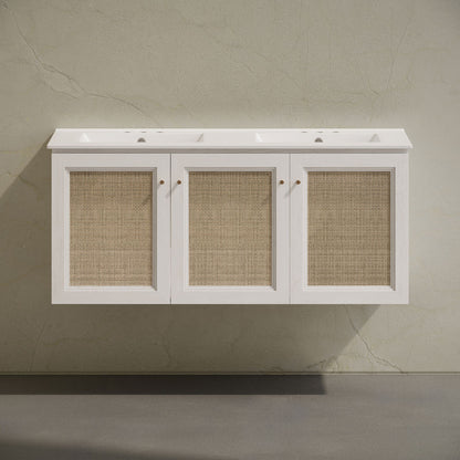 Classe 48" Wall-Mounted Bathroom Vanity in White Oak with Double Basin 3-Hole Centerset Faucet Holes Vanity Top