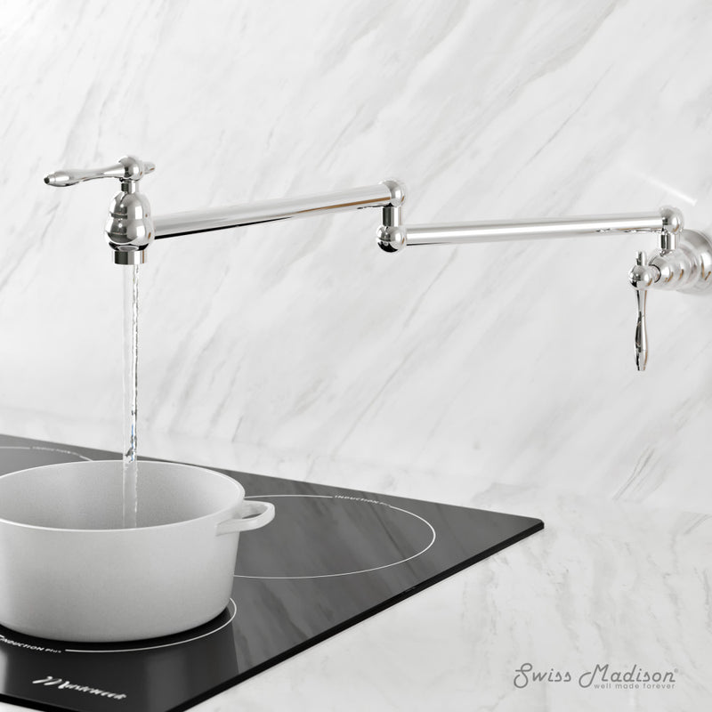 Plaisir Retractable Wall Mount Pot Filler Faucet in Polished Chrome