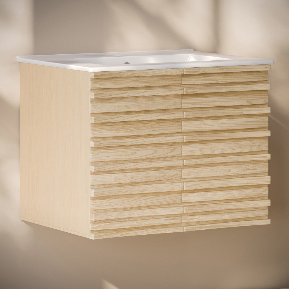 Cascade 30" Wall-Mounted Bathroom Vanity in Natural Oak with Sink Top