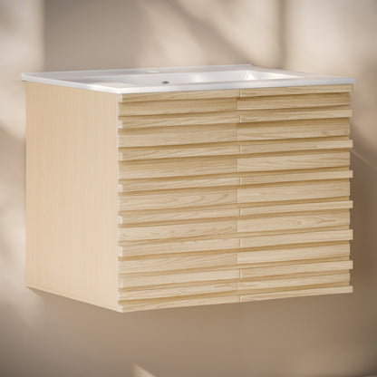 Cascade 30" Wall-Mounted Bathroom Vanity in Natural Oak with Sink Top