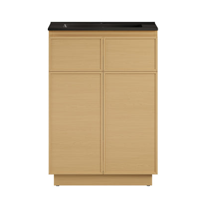 St. Tropez 24" Freestanding Bathroom Vanity in Natural Oak with Black Sink Top