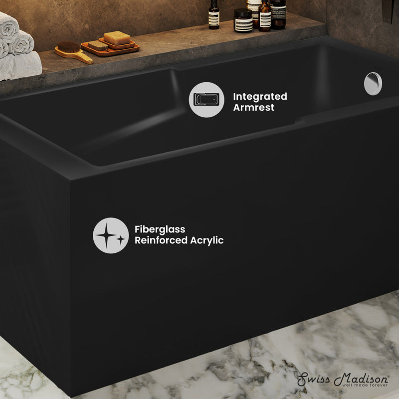 Claire 60 x 32 Right Drain Soaking Alcove Corner Apron Bathtub in Glossy Black