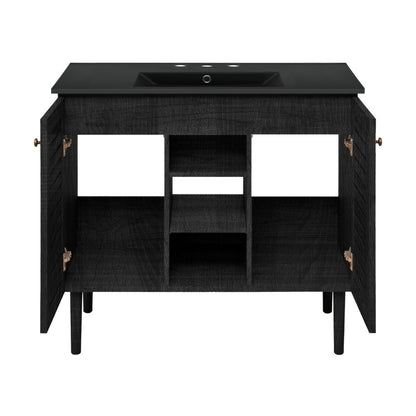 Bron 36" Freestanding Bathroom Vanity in Black Oak with Black 3-Hole Widespread Sink Top