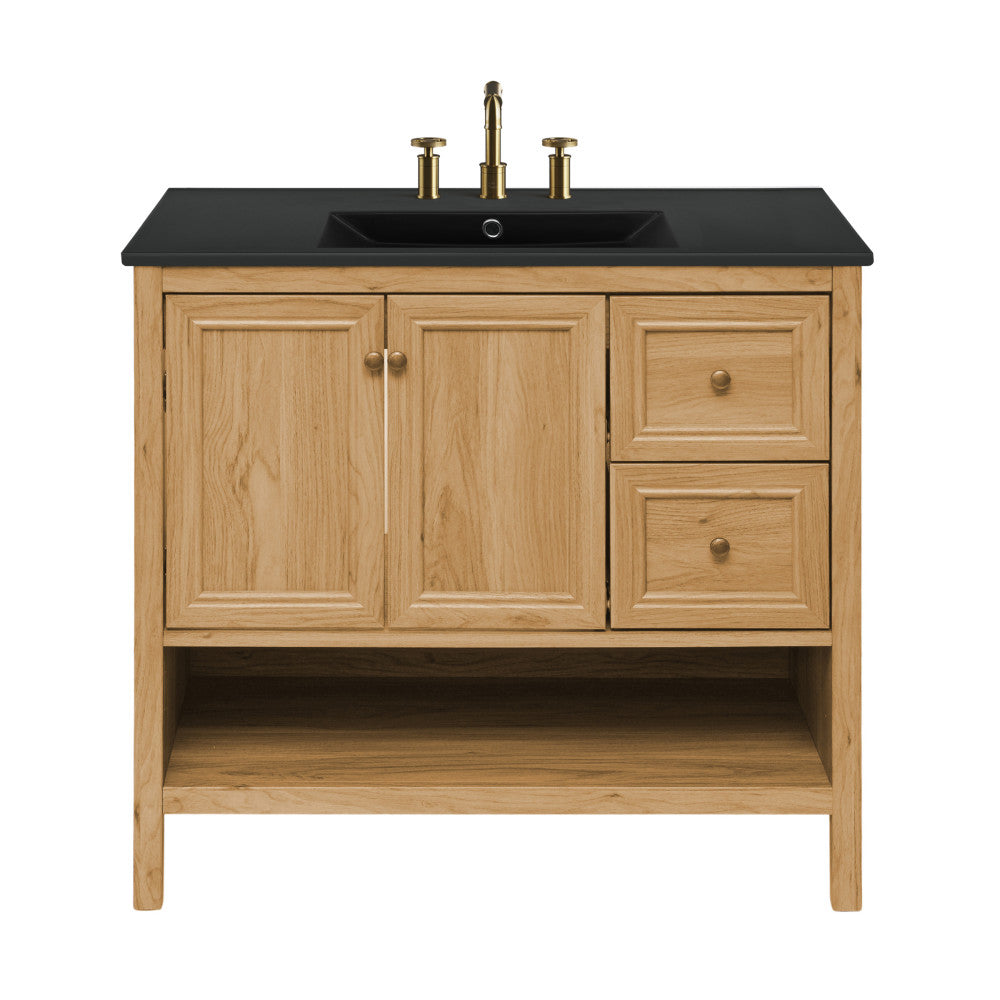 Chateau 36" Freestanding Bathroom Vanity in Golden Oak with Black 3-Hole Widespread Sink Top