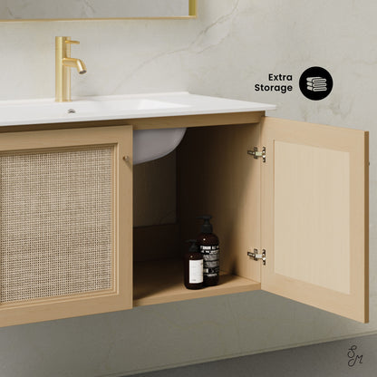 Classe 36" Wall-Mounted Bathroom Vanity in Natural Oak with Single Faucet Hole Vanity Top