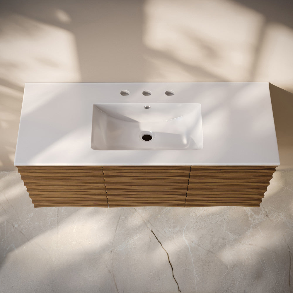 Cascade 48" Wall-Mounted Bathroom Vanity in Brown Oak with 3-Hole Widespread Sink Top