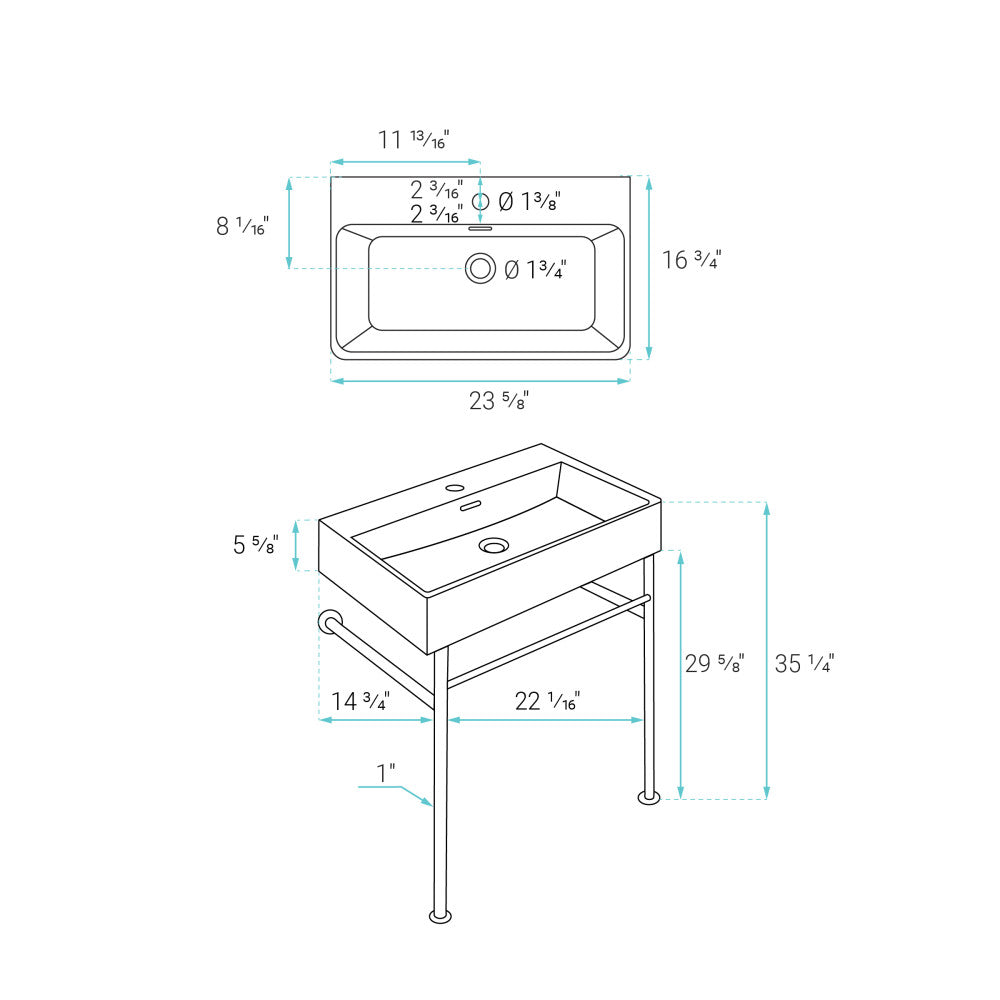 Claire 24" Rectangle Console Sink with Faucet, Drain, P-trap included, with Chrome Legs