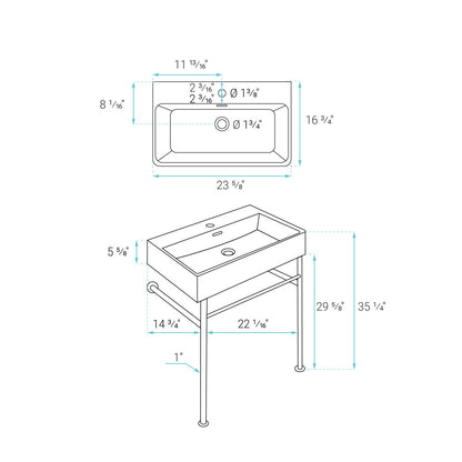 Claire 24" Rectangle Console Sink with Faucet, Drain, P-trap included, with Chrome Legs