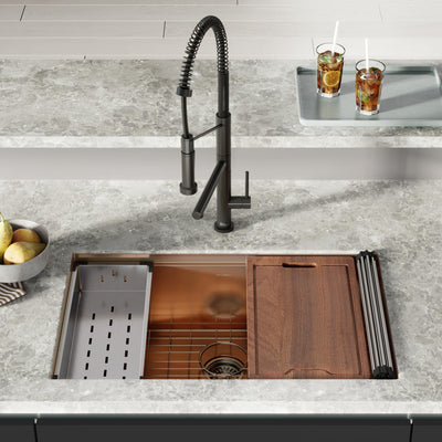 Tourner 32 x 19 Stainless Steel, Single Basin, Undermount Kitchen Workstation Sink in Rose Gold