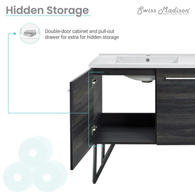 Annecy 60" Freestanding Bathroom Vanity in Black Walnut with Sink Top