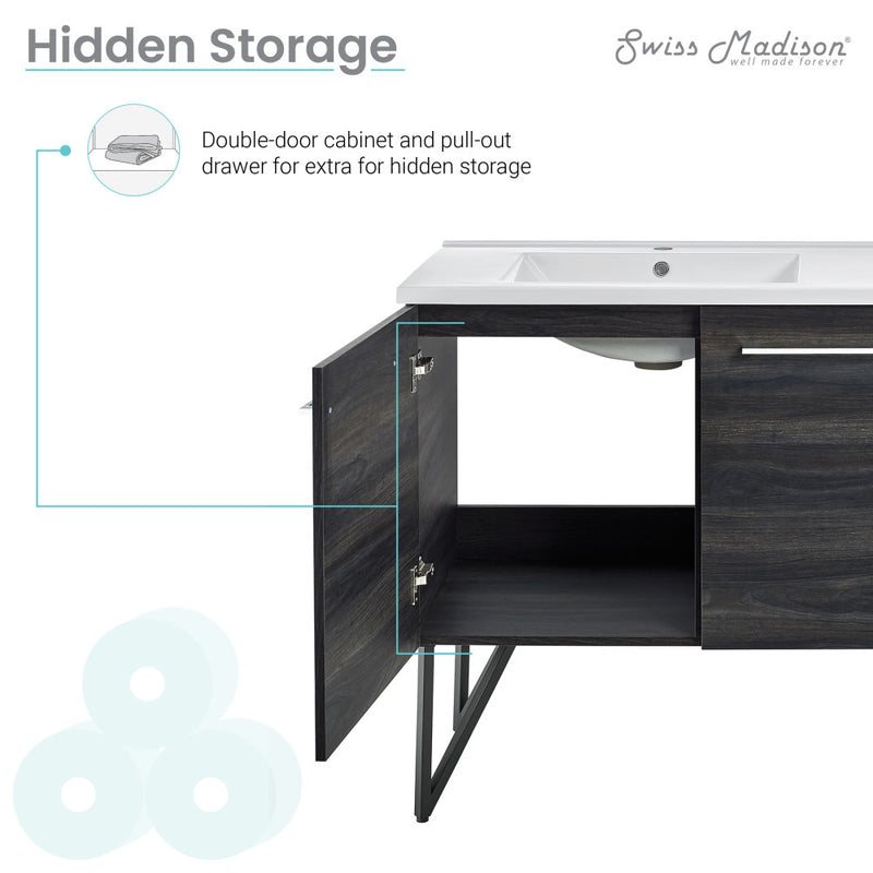 Annecy 60" Freestanding Bathroom Vanity in Black Walnut with Sink Top