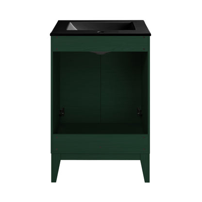 Cascade 24" Freestanding Bathroom Vanity in Green Oak with Black Sink Top