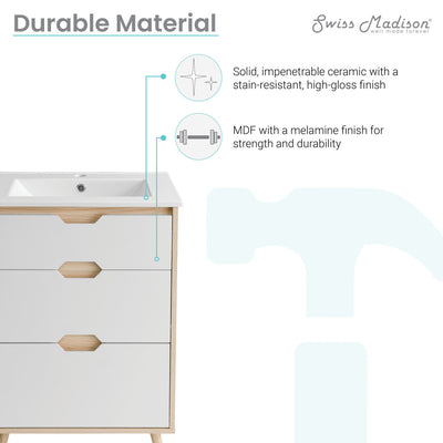 Brusque 24" Freestanding Bathroom Vanity in Natural Oak with Sink Top
