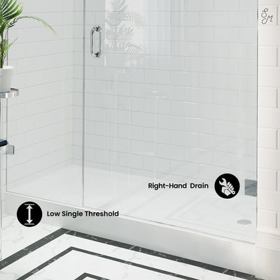 Voltaire 60" x 34" Acrylic White, Single-Threshold, Right Side Drain, Shower Base