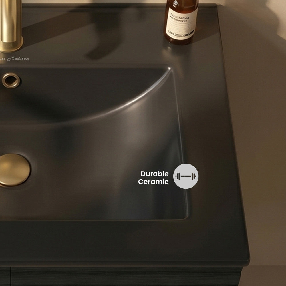 24" Ceramic Vanity Top with Single Faucet Hole in Matte Black