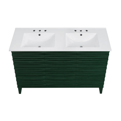 Cascade 48" Freestanding Bathroom Vanity in Green Oak with 3-Hole Centerset Double Basin Sink Top