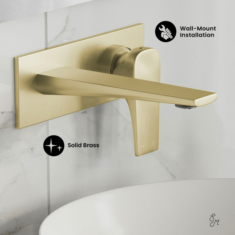 Monaco Single-Handle, Wall-Mount, Bathroom Faucet in Brushed Gold