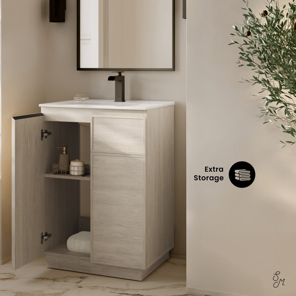 St. Tropez 24" Freestanding Bathroom Vanity in White Oak with Sink Top