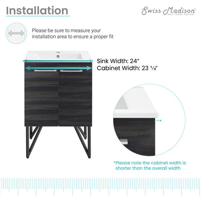 Annecy 24" Freestanding Bathroom Vanity in Black Walnut with Sink Top