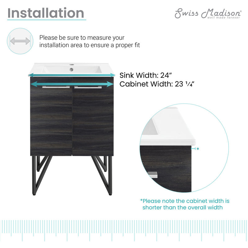 Annecy 24" Freestanding Bathroom Vanity in Black Walnut with Sink Top